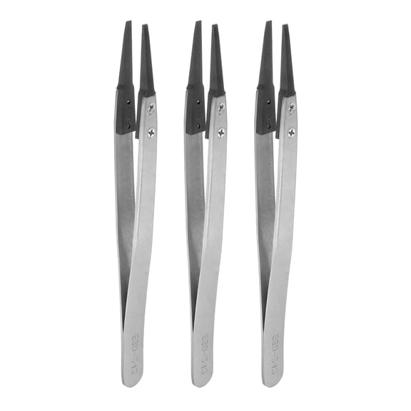 Uxcell 3pcs Precision Ceramic Tweezer 4.9" Stainless Steel Tweezers Anti-Static Flat Head