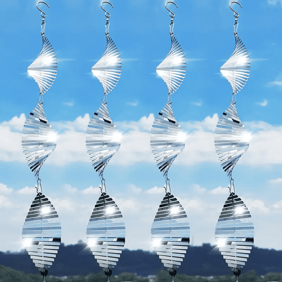 GZCQZ 12 Disc Fishbone Stainless Steel Reflective Bird Deterrent Wind Spinner Set with Swivel Hooks