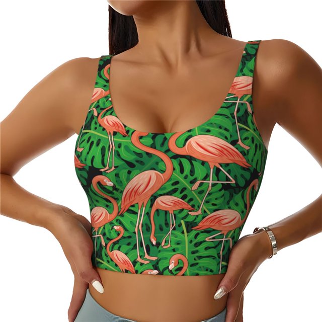 Fotbe Flamingo Sujetador Deportivo Largo sin Aros para Mujer con Almohadillas y Soporte Medio, Transpirable y Absorbente, Camiseta Tipo Chaleco o Tank Top-Medium