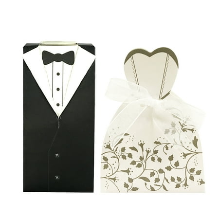 Ribbon Wedding Favor Decor - Wrapables® Tuxedo and Bridal Gown Wedding Party Favor Boxes Gift Boxes with Ribbon (Set of 100)