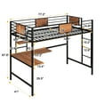thumbnail image 7 of Twin Size Loft Bed with Built-in Desk and Ladder, Metal Bed Frame with Storage Bookshelf and Full-length Guardrails, Loft Bedframe for Kids Teens Bedroom Dorm, Space Saving, Black, 7 of 7