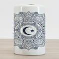 thumbnail image 2 of Moon Ceramic Toothbrush Holder, Eastern Design Celebration Vintage Circle Pattern, Decorative Versatile Countertop for Bathroom, 4.5" X 2.7", Dark Blue White Teal, 2 of 4