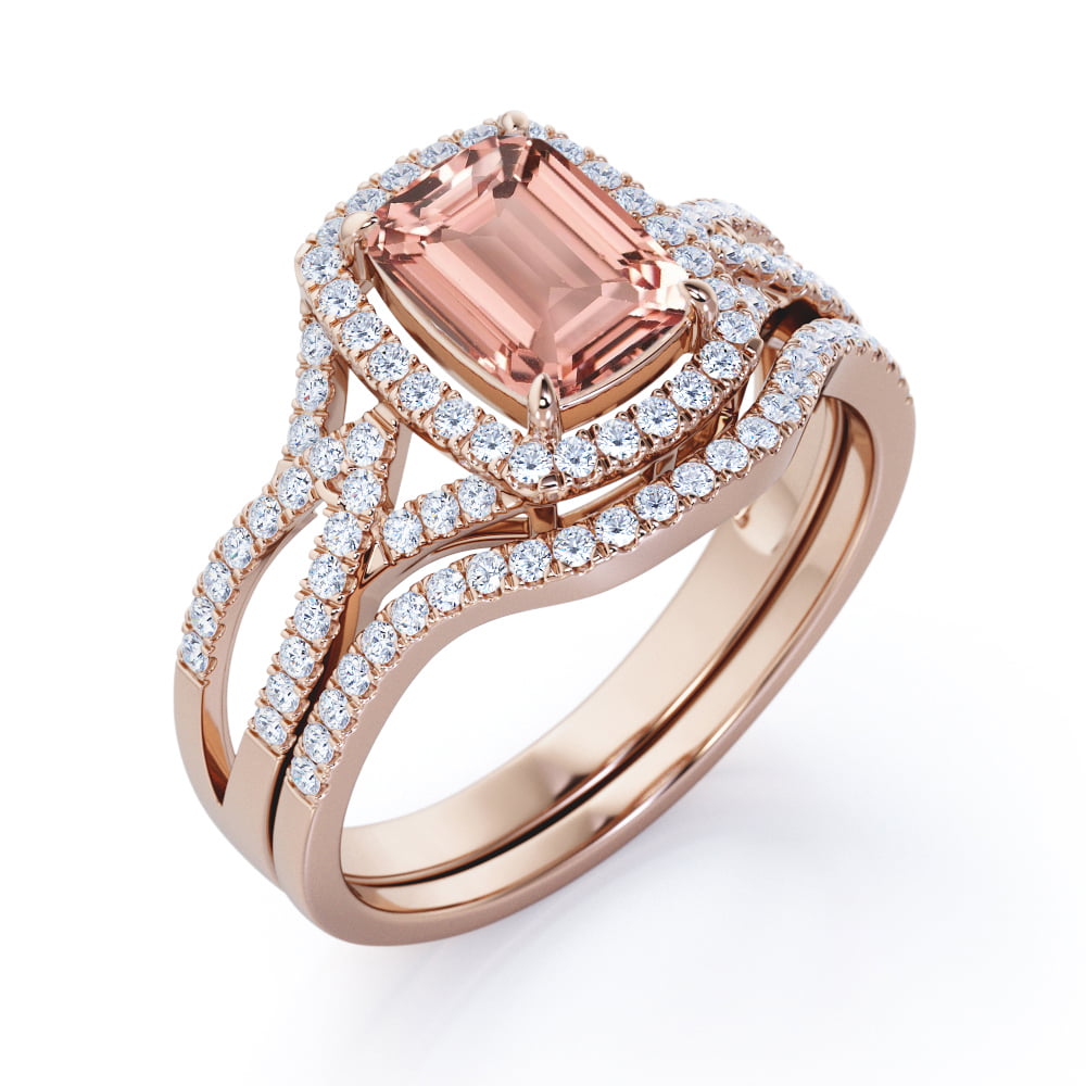 1.50 Ct Round Cut Morganite & Diamond Halo Engagement Ring 14k Rose Gold Over 