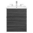 thumbnail image 4 of Wall Mount Sink Vanity Cabinet, Dark Grey Gray White, Wood, Mid Century Hotel Bedroom Bathroom, Modern Contemporary HB33698, 4 of 9