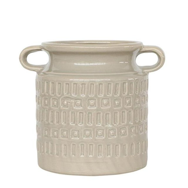 Sagebrook Home 15850-05 7 in. Ceramic Jar with Handles, Gray