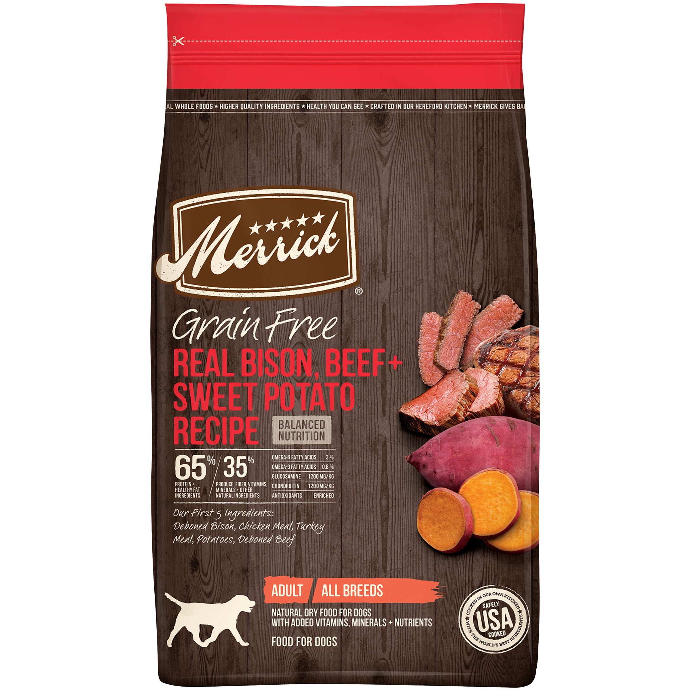 Merrick Grain Free Dry Dog Food Real Bison, Beef & Sweet Potato Recipe, 4 LB