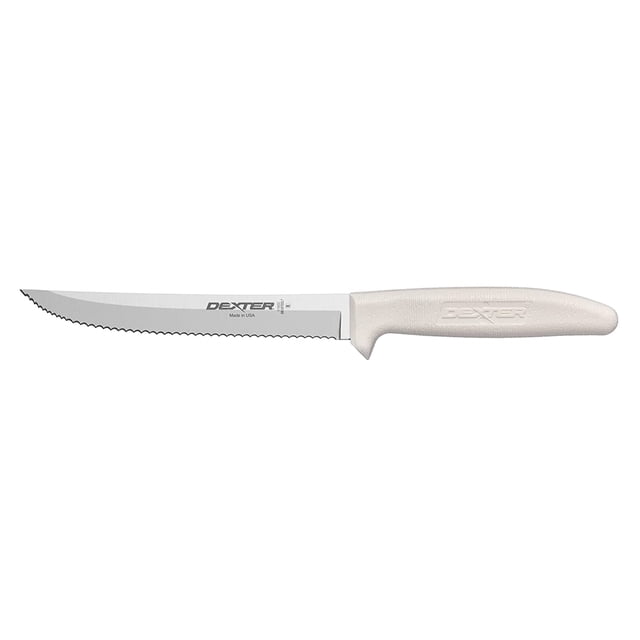Sani-Safe S156SC-PCP 6" White Scalloped Utility Knife with Polypropylene Handle