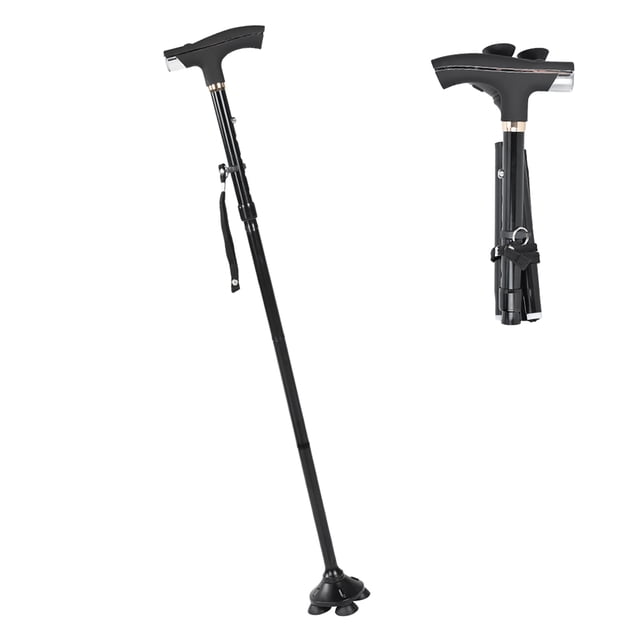 Bastón Plegable Ajustable de Aluminio Grueso con Luz - Ideal para Senderismo y Camping YUNYI BRAND Deportes