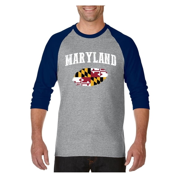 MmF - Mens Raglan Sleeve Baseball T-Shirts, up to Size 3XL - Maryland Flag