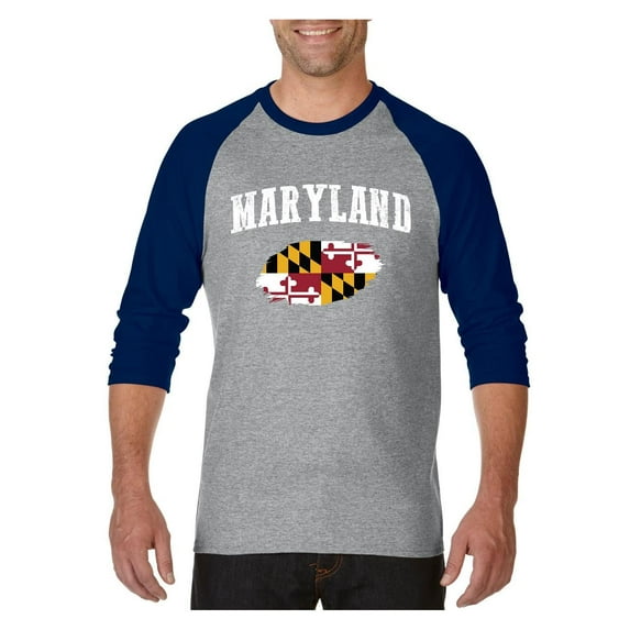 Mens Raglan Sleeve Baseball T-Shirts - Maryland Flag