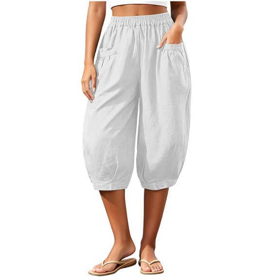 Lenpel Womens Capri Pants Fashion Casual High Waist Cropped Harem Pants with Pockets Lightweight Comfy Capris Slacks