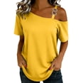 thumbnail image 2 of Women's Short Sleeve Tunic Tops One Shoulder Tops Sexy Cold Shoulder Shirts Summer Short Sleeve T-Shirts Vacation Loose Casual Tees, 2 of 6
