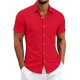thumbnail image 4 of Stamzod Mens Shirts Casual Solid Short Sleeve Button Up Shirt Men Business Work Dress Shirts S-5Xl Red XL, 4 of 9