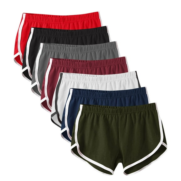 Xixinqiwan Women's 7PC Cotton Shorts Elastic High Waisted Drawstring Summer Beach Casual Shorts with Pockets Athletic Breathable Sports Shorts