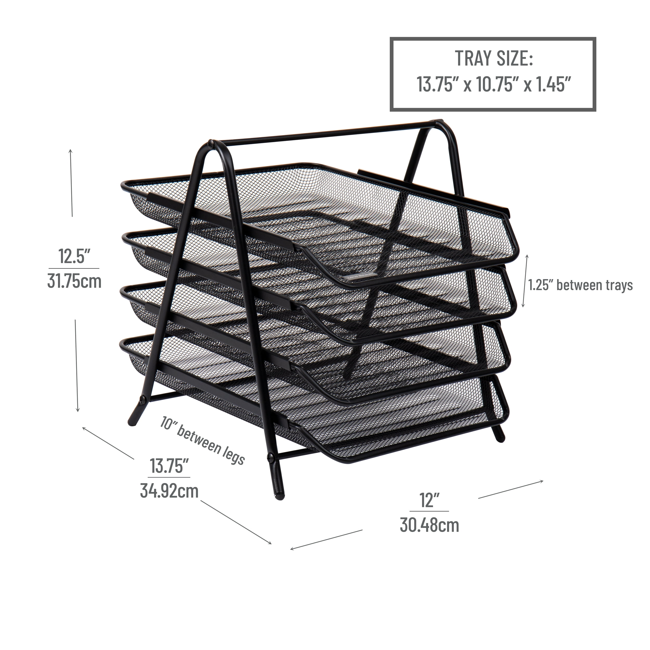 Mind Reader 4-Tier Paper Tray, Desktop Organizer, File Storage, Office, Metal, Pack of 2, Black