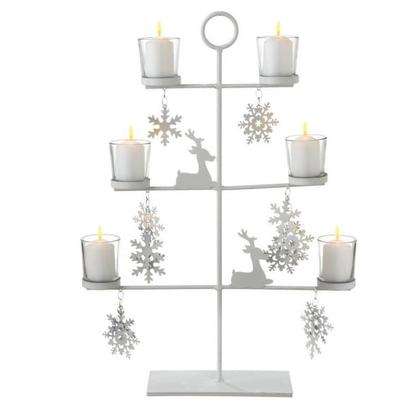 20.5" White Reindeer and Snowflakes Votive Candle Holder Tabletop Tree