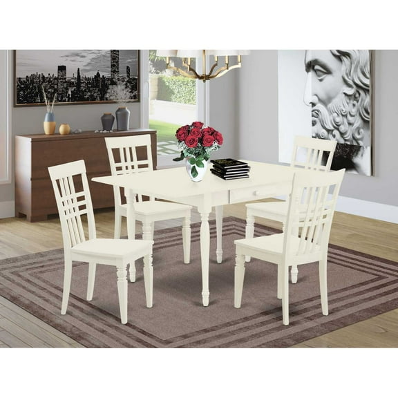 East West Furniture Dining Room Set Linen White, MZLG5-LWH-W