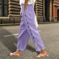thumbnail image 2 of Womens Pants,Solid Color Casual Pants Elastic Waist Loose Fit Side Button Functional Daily Wear,Dress Pants Women,S,Light Purple, 2 of 4