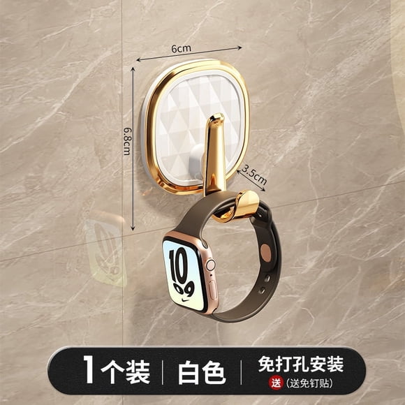 Nvzi Gancho de plástico creativo de 8 piezas, sin perforaciones, gancho adhesivo, sin rastro, gancho resistente para ropa, gancho de cocina (borde dorado, blanco)