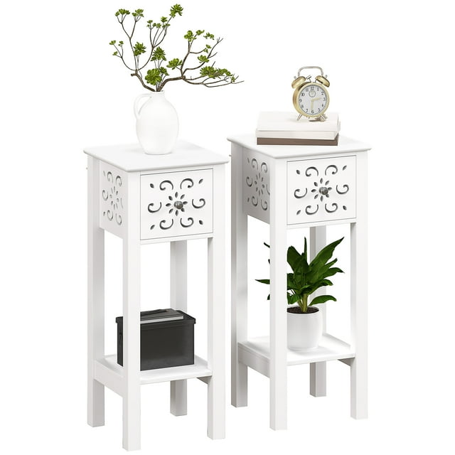 HOMCOM Ensemble de 2 Tables de Nuit avec Tiroir et Tablette de Rangement Ouverte, Blanc