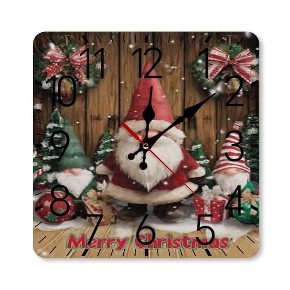 RKSupls 10×10inch Square Silent Wall Clock Wooden Frame, Christmas Gnomes Gifts Scale Decorative Clock for Home Bedroom Living Room Office
