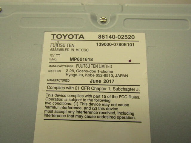Pre-Owned 2017 2018 2019 Toyota Corolla AM FM CD Display Radio Receiver OEM LKQ - Verify Specific Vehicle Fitment In Description - (Good)