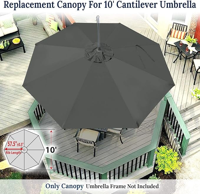 ALUVIERA Replacement Umbrella Canopy for 10ft 8 ribs Cantilever Hanging Umbrella (Canopy Only)