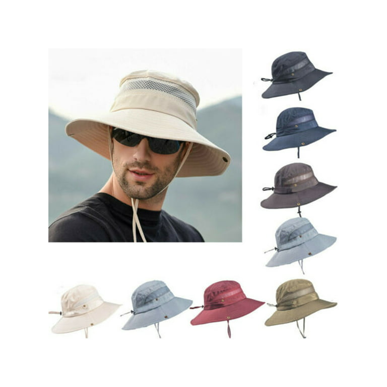 Mildsown Men Sun Hat Western Cowboy Hat Bucket Hats with UV Protection, Outdoor Wide Brim Breathable Fisherman Hat for Fishing Beach Golf, Men's, Size