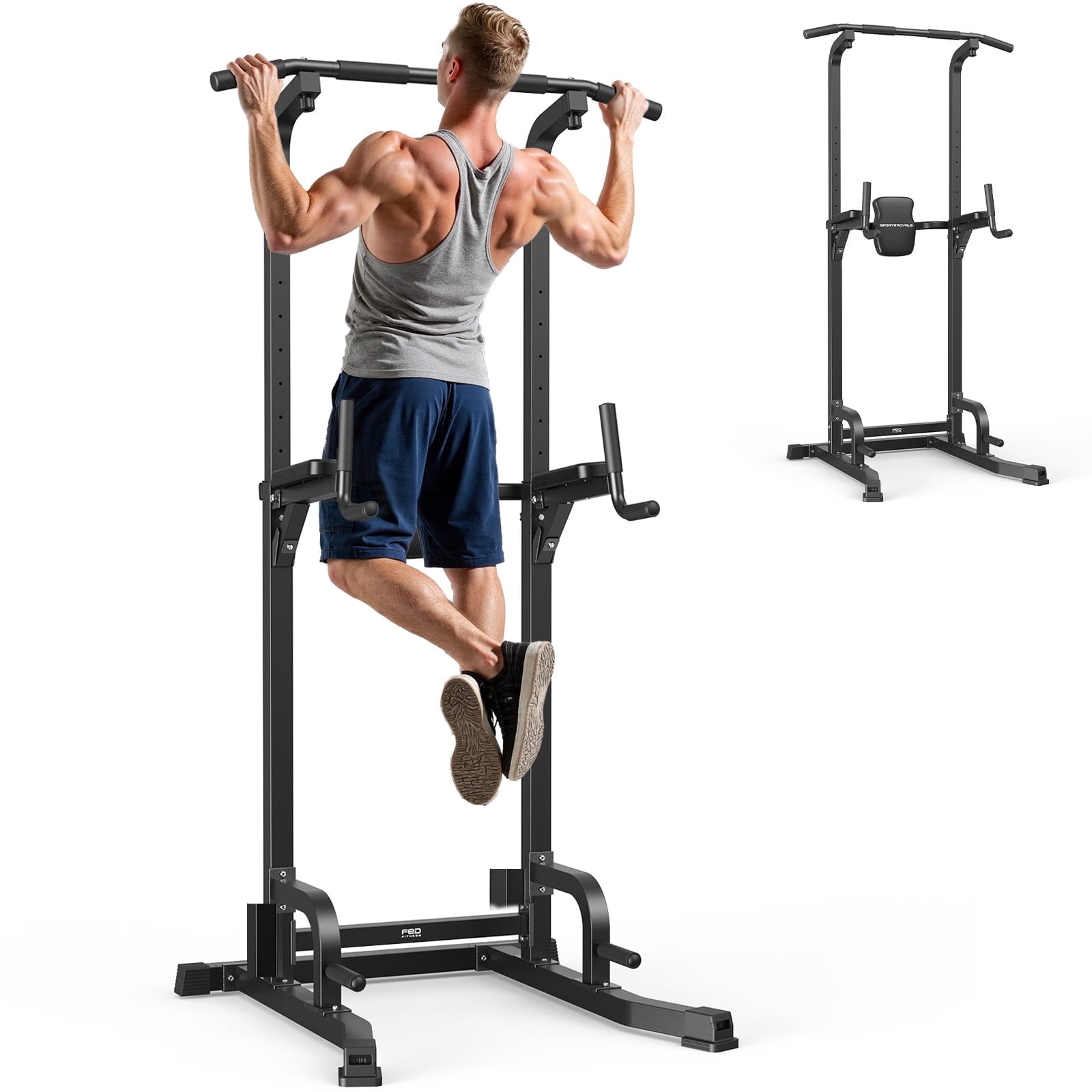 FED Fitness Sportsroyals Power Tower Pull Up Bar Station, 450LBS Stable Pull Up Dip Station for Home Gym