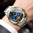 thumbnail image 3 of Reloj de Cuarzo para Hombre de Negocios, Esfera Azul Tono Dorado, Correa de Acero Inoxidable, Reloj de Pulsera Cronógrafo Impermeable con Fecha, 3 of 9