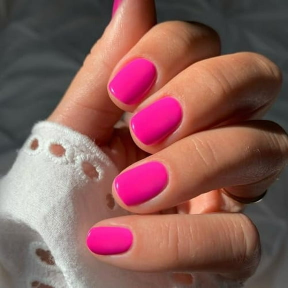 Hot Pink Press on Nails Short, Round Fake Nails for Women Really Short Nails Press-on,Natural Glue on Nails Set Reusable Petite Nails for Small Hands,Oval Stick on Nails for Daily Mani