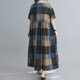 thumbnail image 4 of Vestido de algodón y lino para mujer, estampado de cuadros vintage, cuello redondo, medias mangas Eccomum Beige, 4 of 7