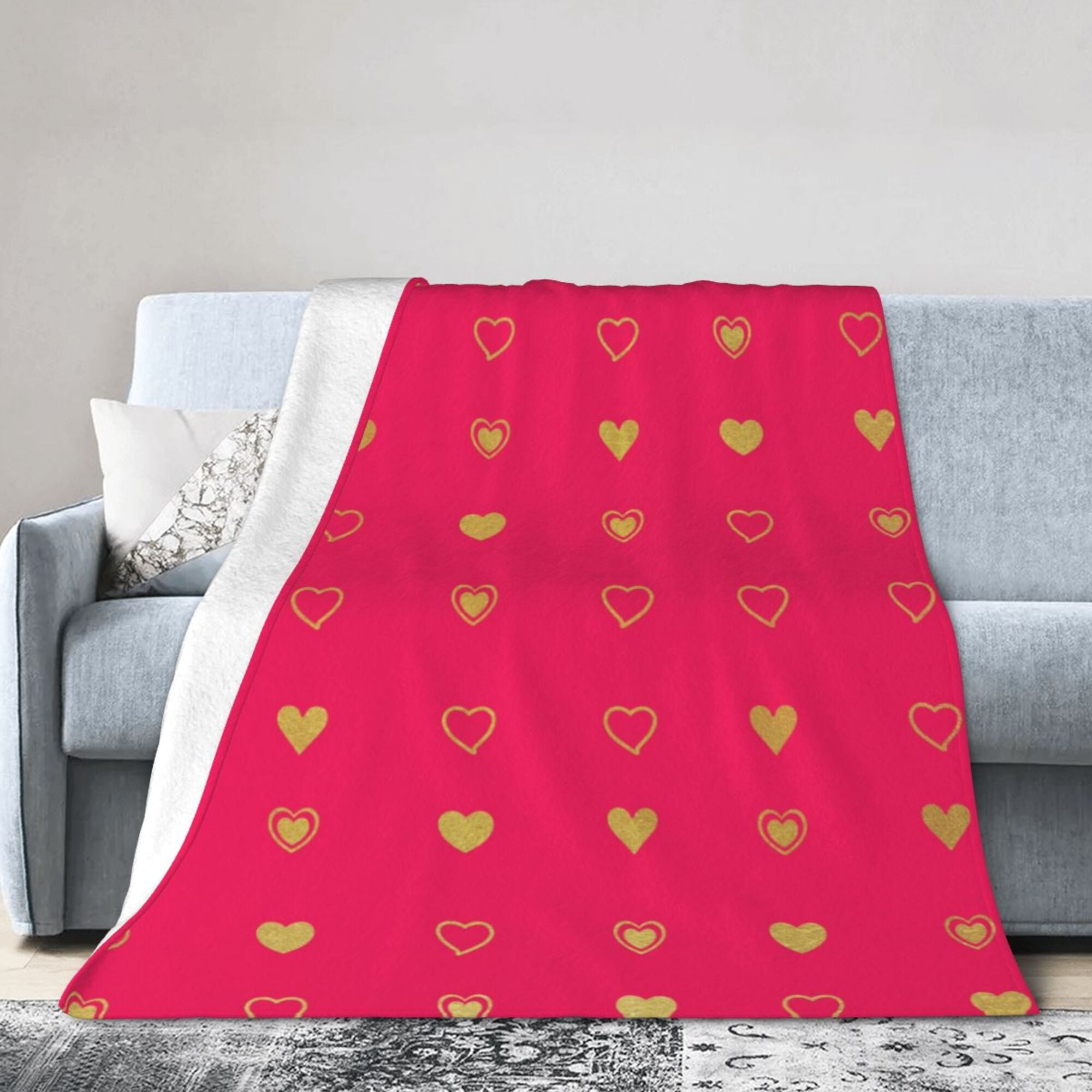 DouZhe Ultra-Soft Micro Fleece Lightweight Flannel Bed Blanket, Red Heart  Scrapbook Print Cozy Warm Throw Blankets, 80x60 