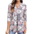 thumbnail image 2 of Puntoco verano mujer media manga estampado botón tops blusa cuello en V camisa pulóver Puntoco Puntoco-543, 2 of 8