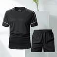 thumbnail image 2 of Mrmaere Men's Crew Neck T Shirt and Shorts Set Short Sleeve 2 Piece Pullover Moisture Wicking for Gym Workout Black L, 2 of 9