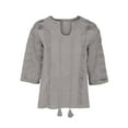 thumbnail image 3 of FASHIONWT Women Thin Summer 3/4 Sleeve Shirt Cotton Linen Scoop Neck Work Blouse Tops, 3 of 4