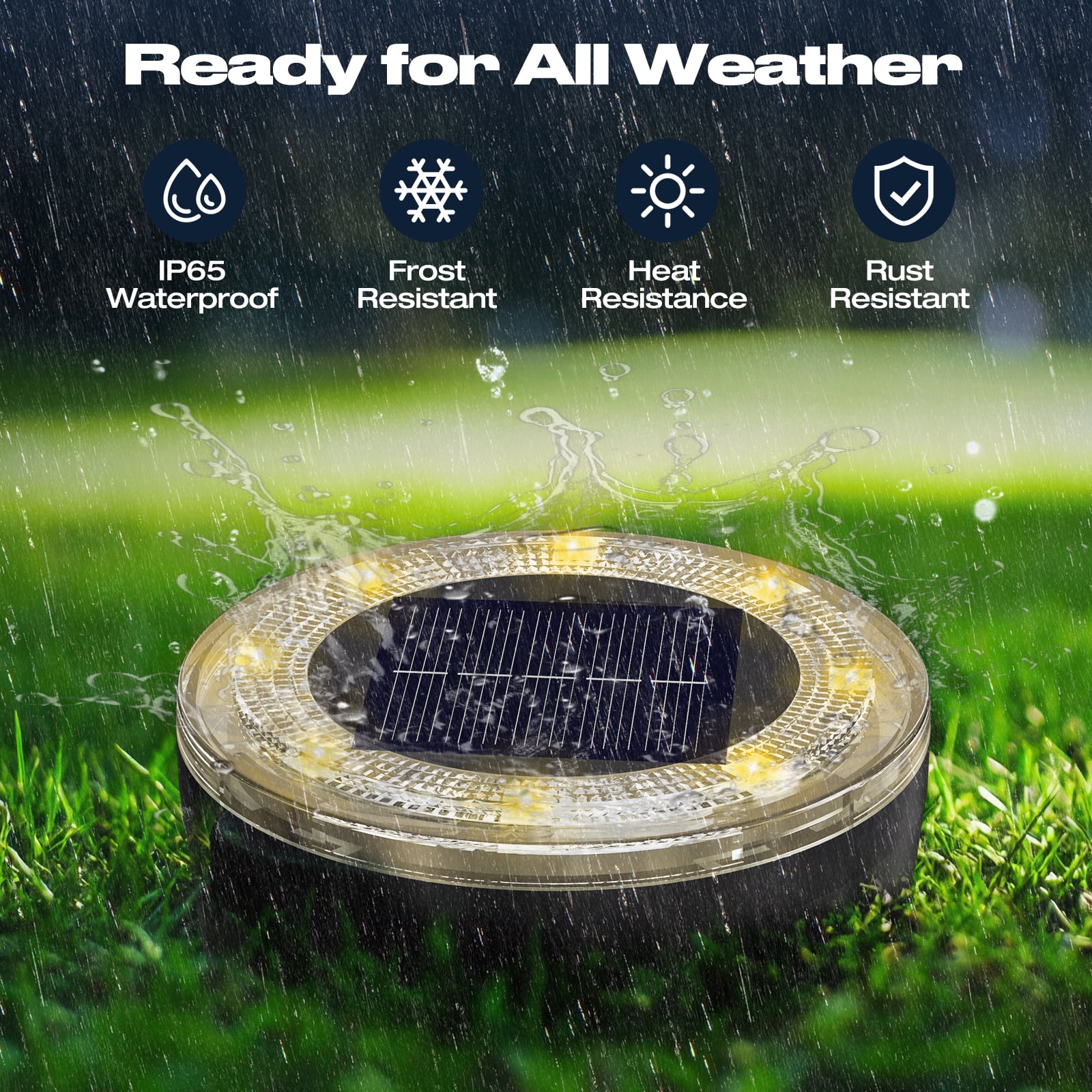 4 Pack Solar Mini Ground Lights Outdoor - 8 LED Disc Lights with Flat Design IP44, Solar-Powered Pathway Lights for Garden, Lawn, Patio, Yard, Path & Landscape ( Warm White)
