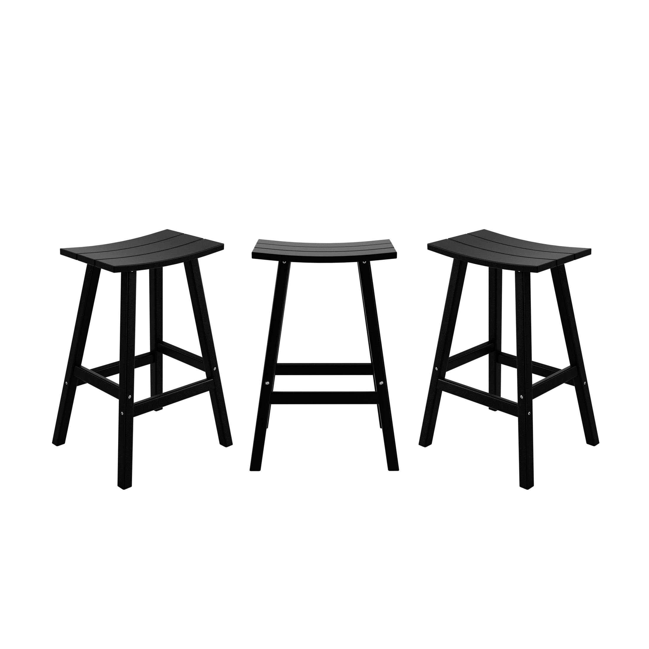 WestinTrends Malibu HDPE Outdoor Patio 29" Bar Stool Saddle Seat (Set of 3), Black