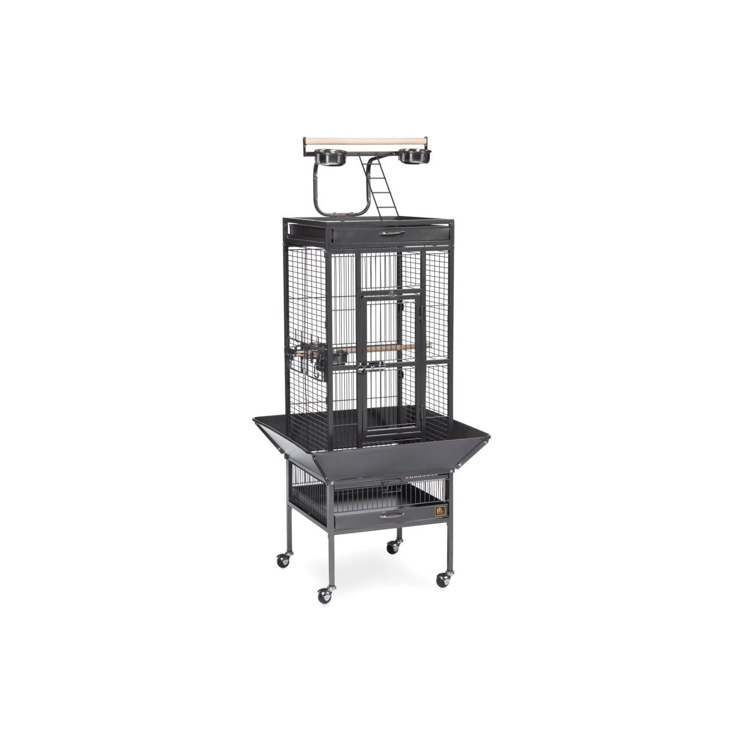 HomeStock Retro Renaissance Iron Select Bird Cage with Elegant Design, Durable Construction, Easy-Clean Tray-Color:Black Hammertone