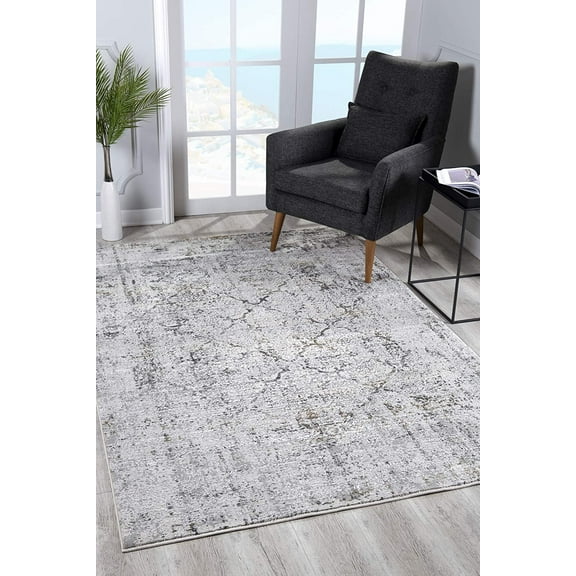 8’ x 11’ Gray and Ivory Abstract Distressed Area Rug