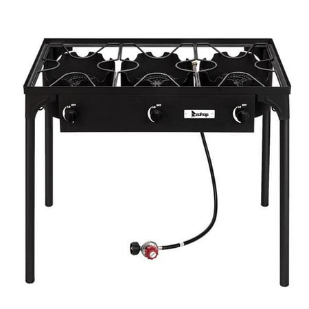 Outdoor Patio Wood Burners Outdoor Camp Stove High Pressure Propane Gas Cooker Portable Cast Iron Patio Cooking Burner (Three Burner 225000-BTU) ()