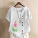 thumbnail image 2 of Vestidos Casuales Para Mujer, Blusas De Mujer De Moda Blusa informal de lino con cuello redondo y manga corta con botones para mujer, talla grande, estampada, 2 of 4