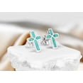 thumbnail image 3 of Stylishly Elegant Simulated Turquoise Inlaid Sterling Silver Cross Earrings, 3 of 5