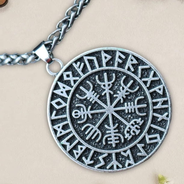 Collar aleación Retro nórdico joyería nórdica para hombres Vintage hecho a mano brújula novio hombres mujeres papá cadena de metal plateado Salvador collar vikingo