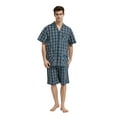 thumbnail image 4 of GLOBAL Men’s Cotton Short Sleeve and Shorts Yarn Pajama Set, Summer Soft Classic Plaid Loungewear with Pockets, Sizes L, 4 of 6