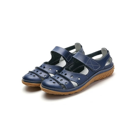 

Sanviglor Ladies Flat Sandal Beach Casual Shoes Hollow Out Sandals Work Breathable Lightweight Flats Nonslip Summer Nurse Shoe Dark Blue 7.5