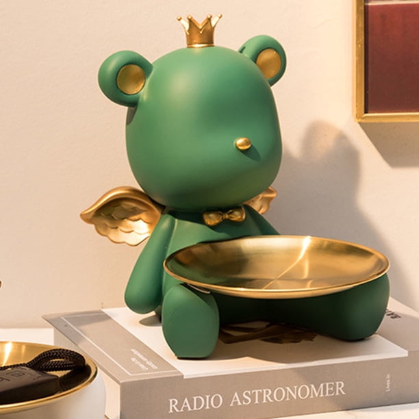 Bandeja De Almacenamiento De Estatua De Oso Estatua de oso de resina, bandeja de almacenamiento para llaves de entrada, decoración artística (verde negruzco)