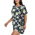 thumbnail image 2 of Naloa Lilies Flowers Women's Short-Sleeved Pajama Set, Loungewear, Summer pajamas, Breathable Cozy - X-Large, 2 of 9