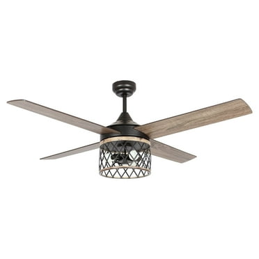 Parrot Uncle Antique Ceiling Fan with Lights Indoor Chandelier Ceiling Fan Remote Control 5 Reversible Blades, 52 inch, 3 Bulbs Not Included
