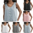 thumbnail image 3 of Vhkiploz Linen Tank Top for Women Solid Color Crew Neck Sleeveless Summer Shirt Casual Loose Button Down Blouse Daily Cami Tees, 3 of 8